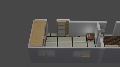 Schlafzimmer mit kleinem Tisch