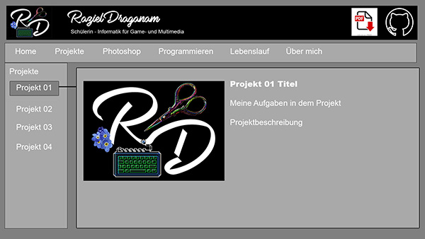 Konzept für Website Aufbau. Angelehnt an alte 2D-Spiele