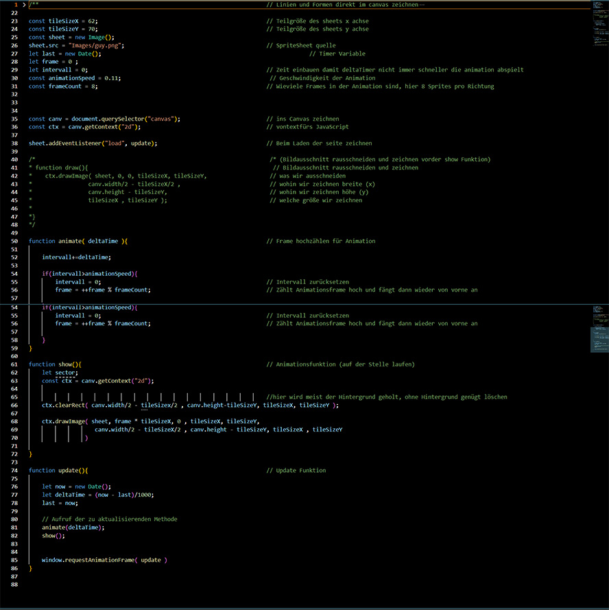 Code Beispiel für Animation einer Figur in JavaScript Canvas