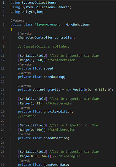 Code Spieler Bewegung