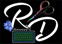Logo von RazielDraganam. Vergissmeinnicht am R, unten eine verpixelte Tastatur, D.