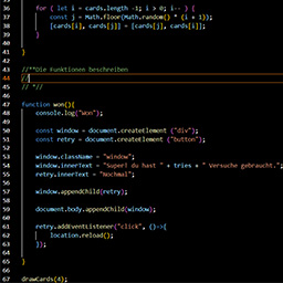 Codeteil vom JavaScript des Gedächtnisspiels JavaScript